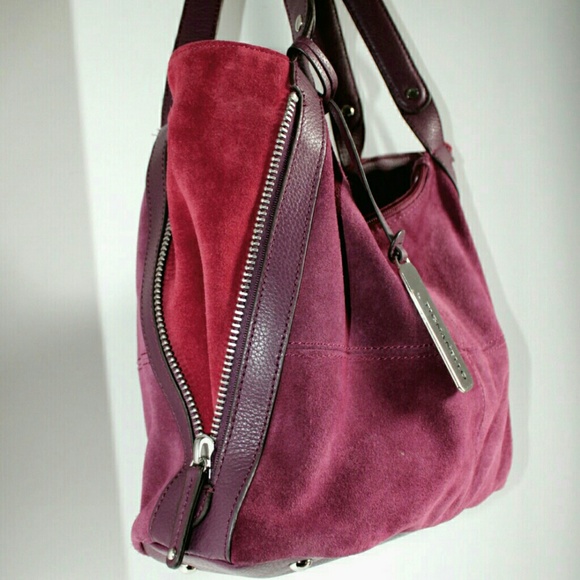 Tignanello Plum Suede Expandable Shoulder Bag - Picture 3 of 7